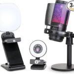 Webcam Streaming Kit with USB RGB Microphone & LED Light – 1080P 30FPS Streaming Camera